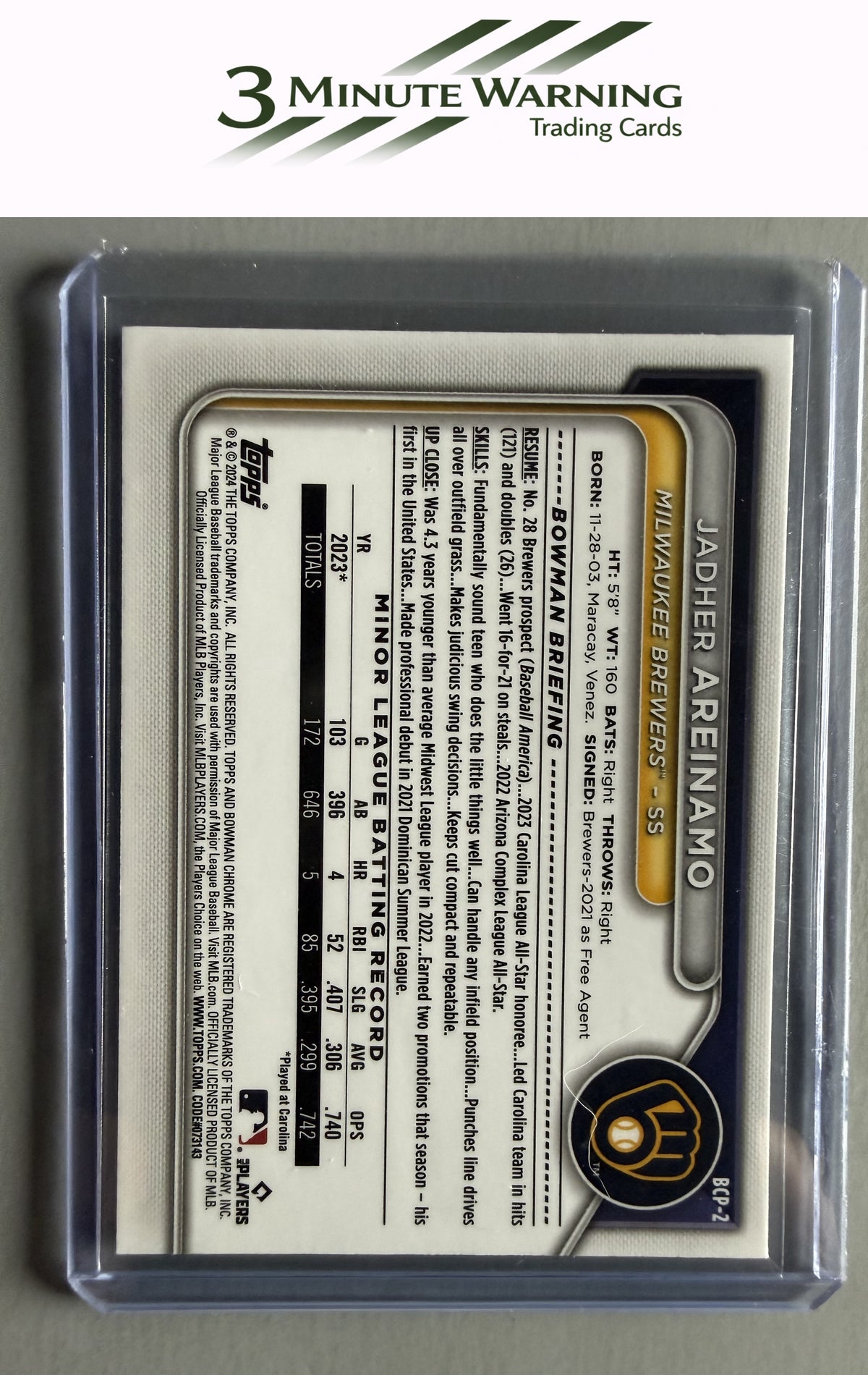 2024 Bowman #BCP-2 Jadher Areinamo Chrome Prospects