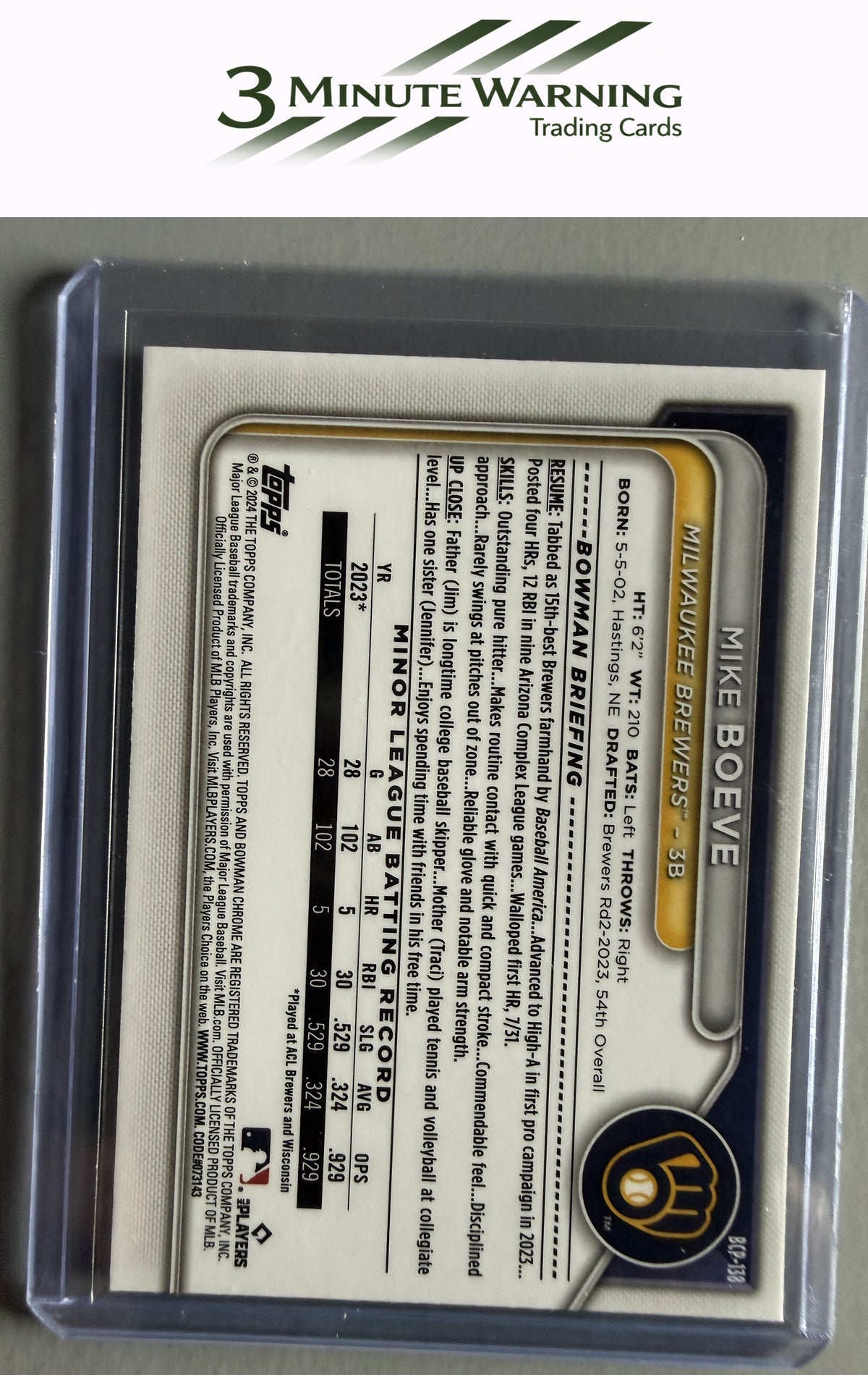2024 Bowman #BCP-138 Mike Boeve Chrome Prospects