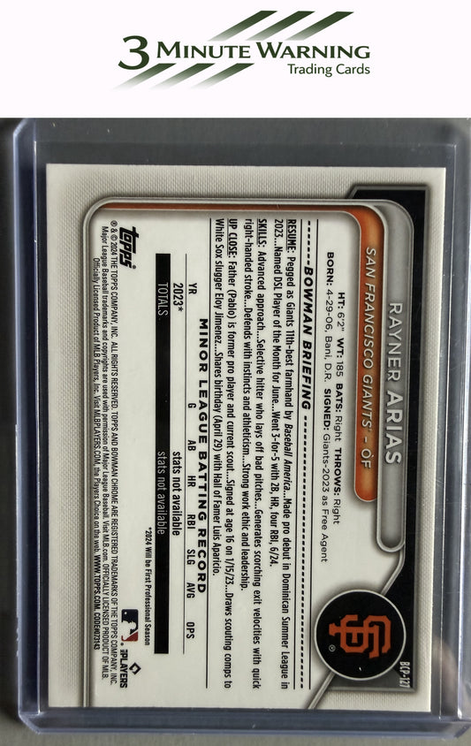 2024 Bowman #BCP-127 Rayner Arias Chrome Prospects