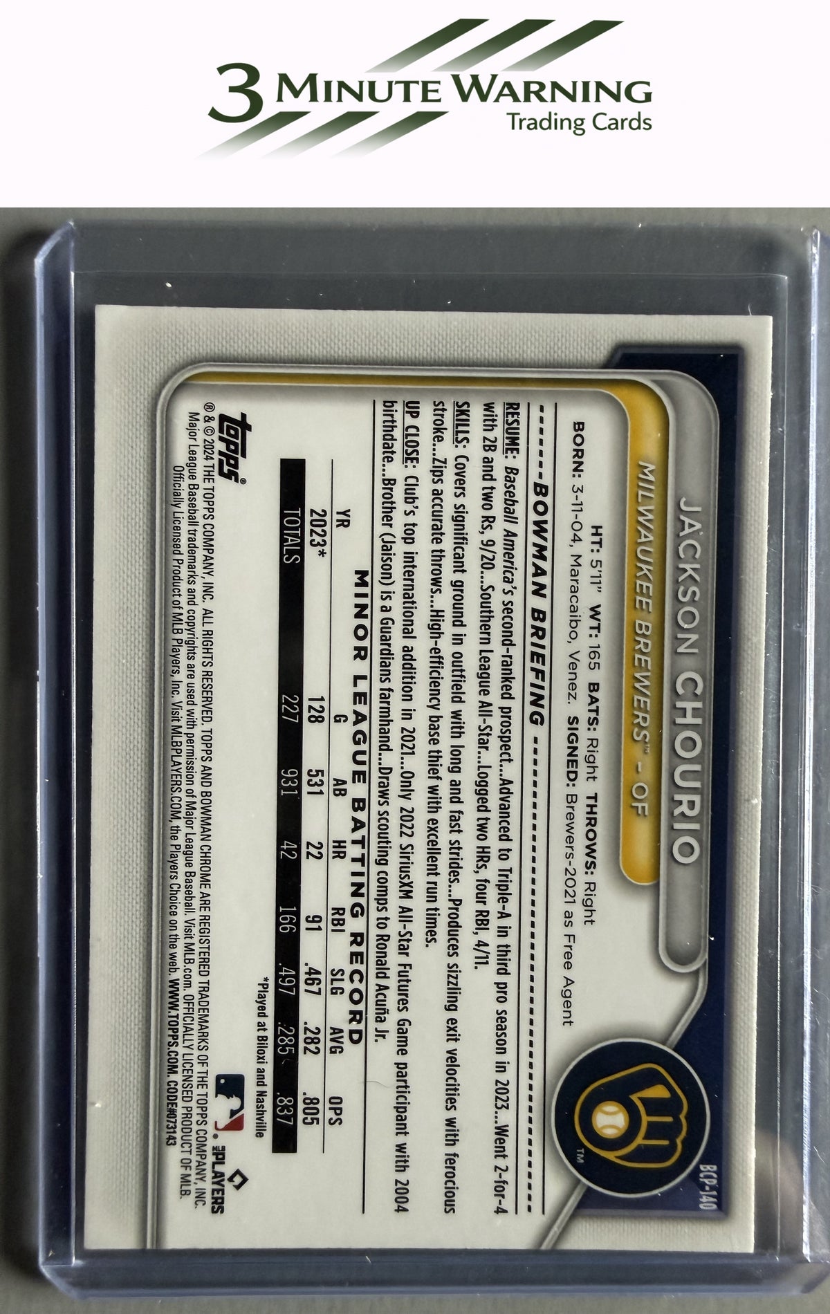 2024 Bowman #BCP-140 Jackson Chourio Chrome Prospects