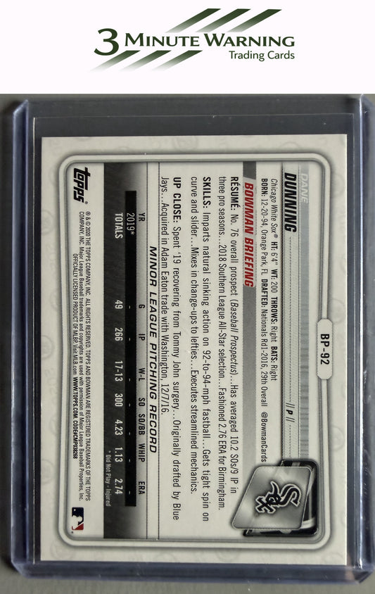 2020 Bowman #BP-92 Dane Dunning Prospects Camo