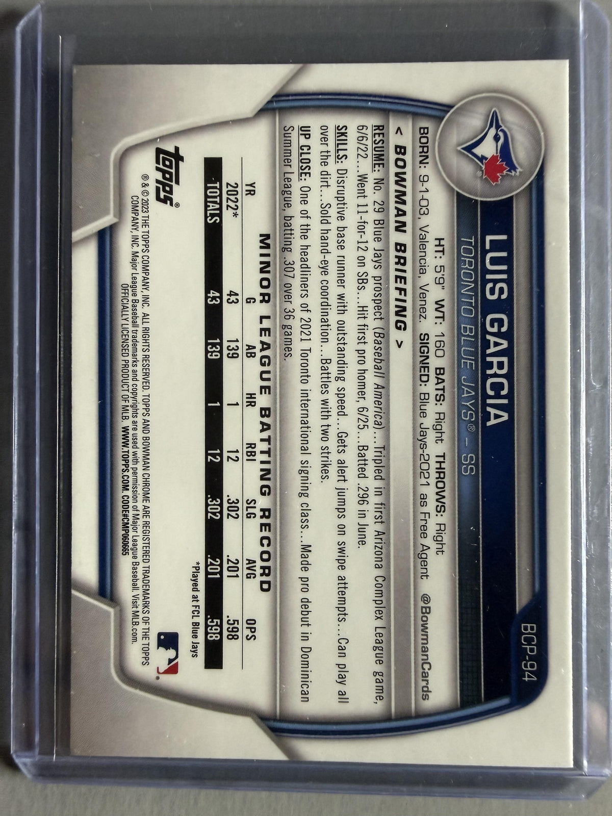 2023 Bowman #BCP-94 Luis Garcia Chrome Prospects