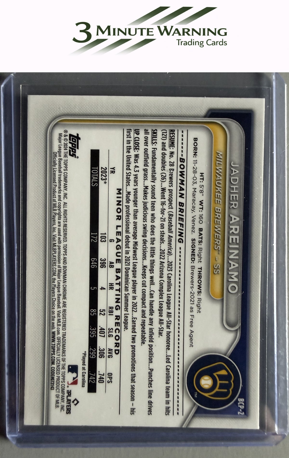 2024 Bowman #BCP-2 Jadher Areinamo Chrome Prospects