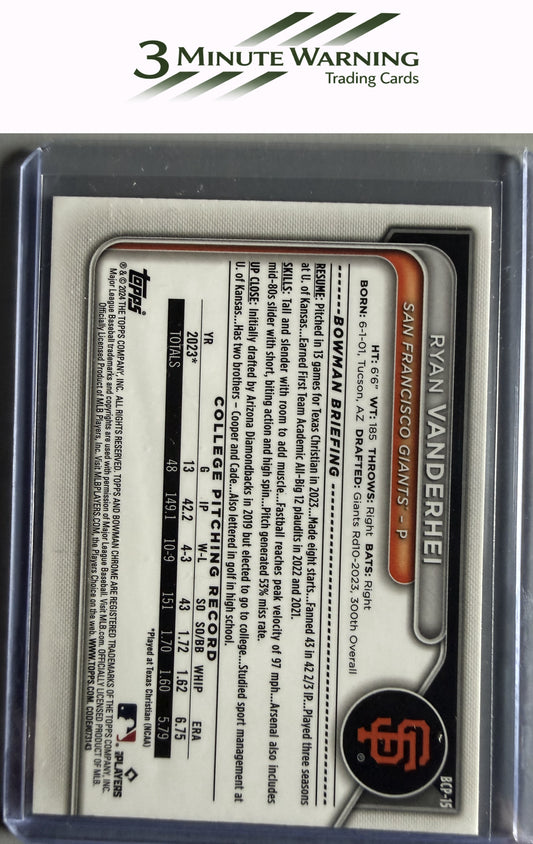 2024 Bowman #BCP-15 Ryan Vanderhei Chrome Prospects