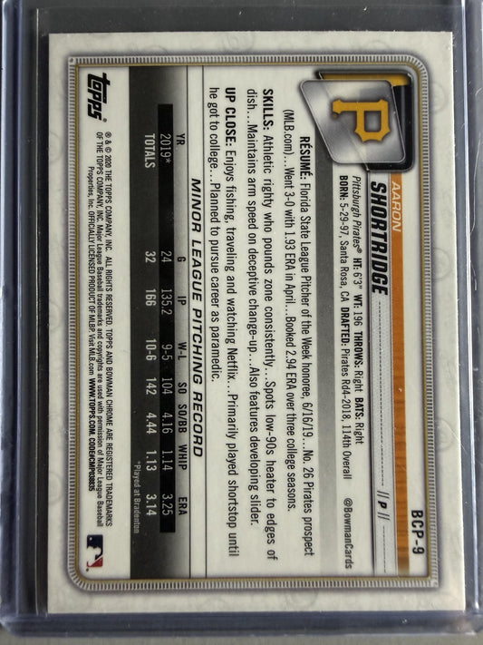 2020 Bowman #BCP-9 Aaron Shortridge Chrome Prospects Mojo Refractor