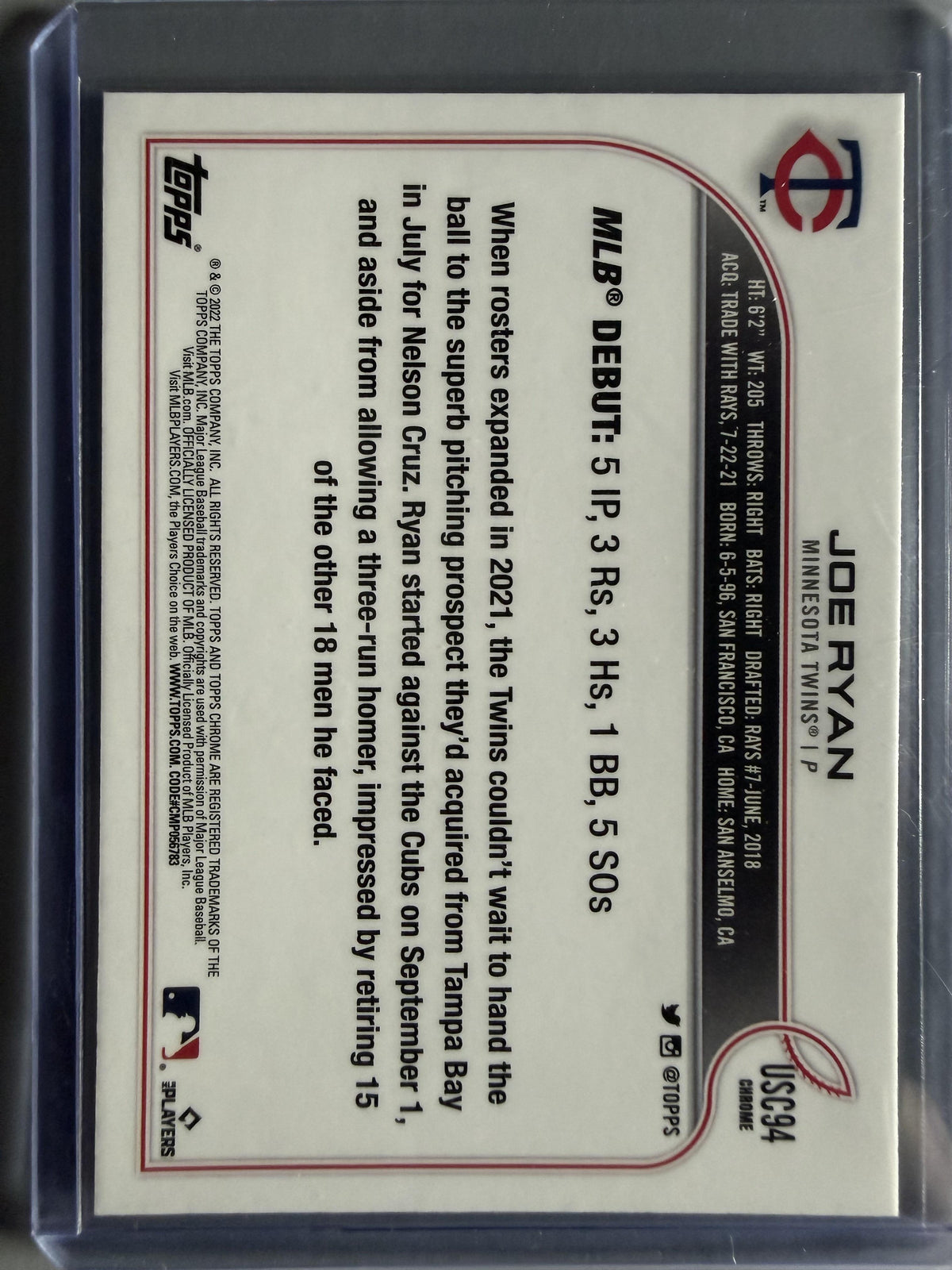2022 Topps Chrome Update #USC94 Joe Ryan