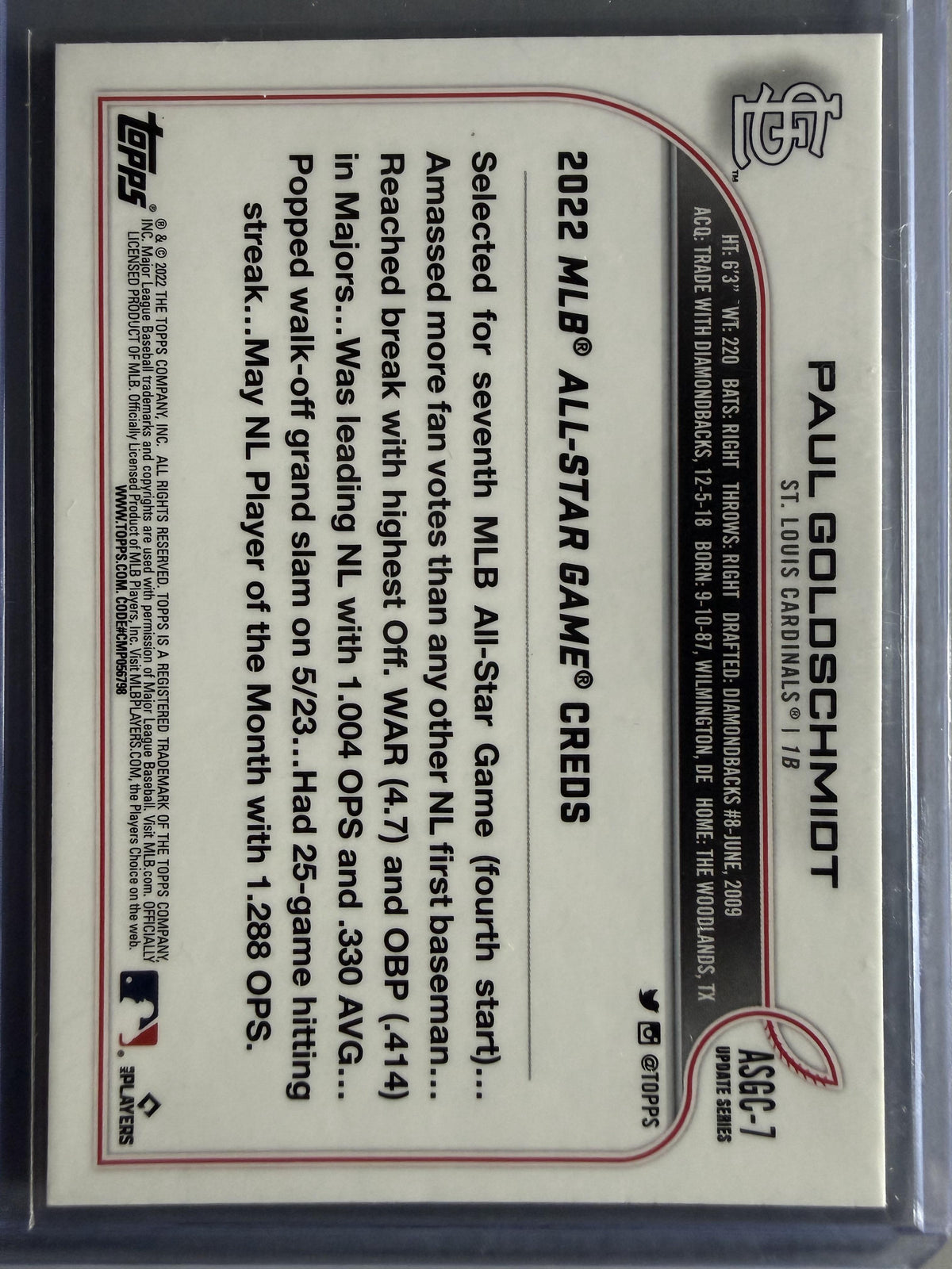 2022 Topps Chrome Update #ASGC-7 Paul Goldschmidt 2022 All-Star Game Chrome