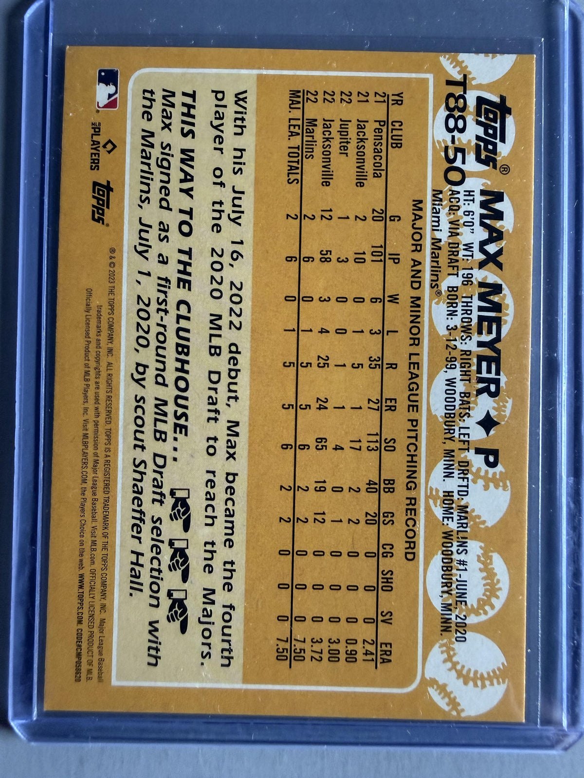 2023 Topps #T88-50 Max Meyer 1988 Topps Baseball 35th Anniversary (Series One)
