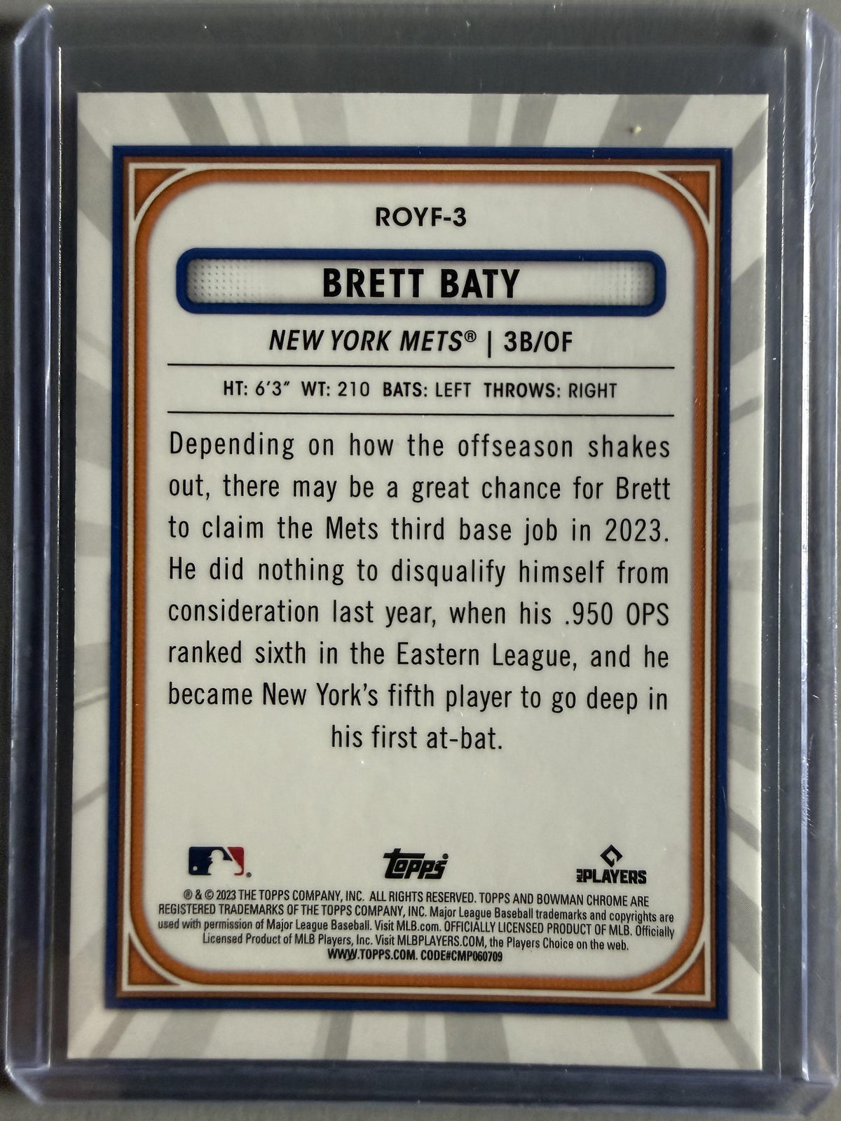 2023 Bowman #ROYF-3 Brett Baty Rookie of the Year Favorites