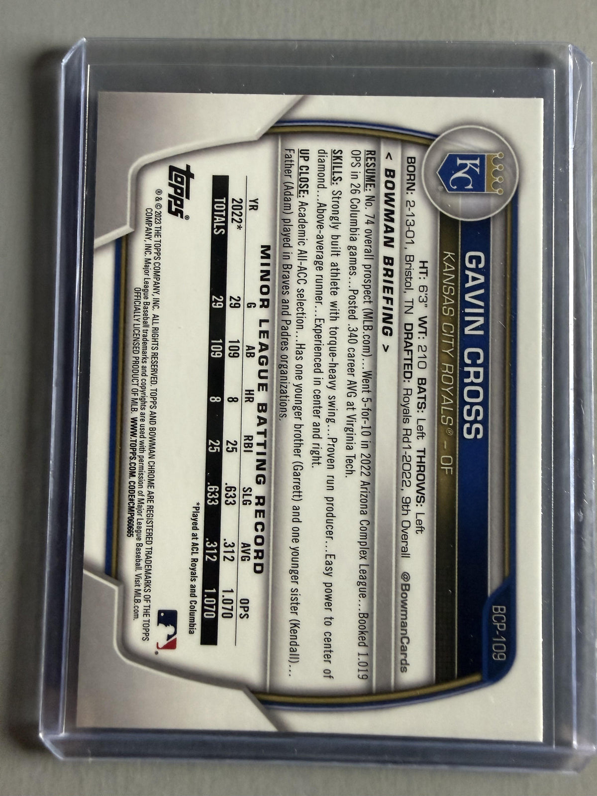 2023 Bowman #BCP-109 Gavin Cross Chrome Prospects