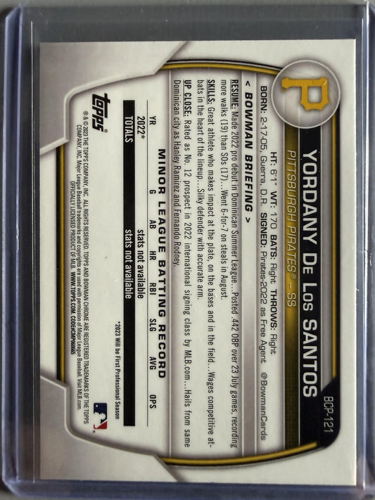2023 Bowman #BCP-121 Yordany De Los Santos Chrome Prospects