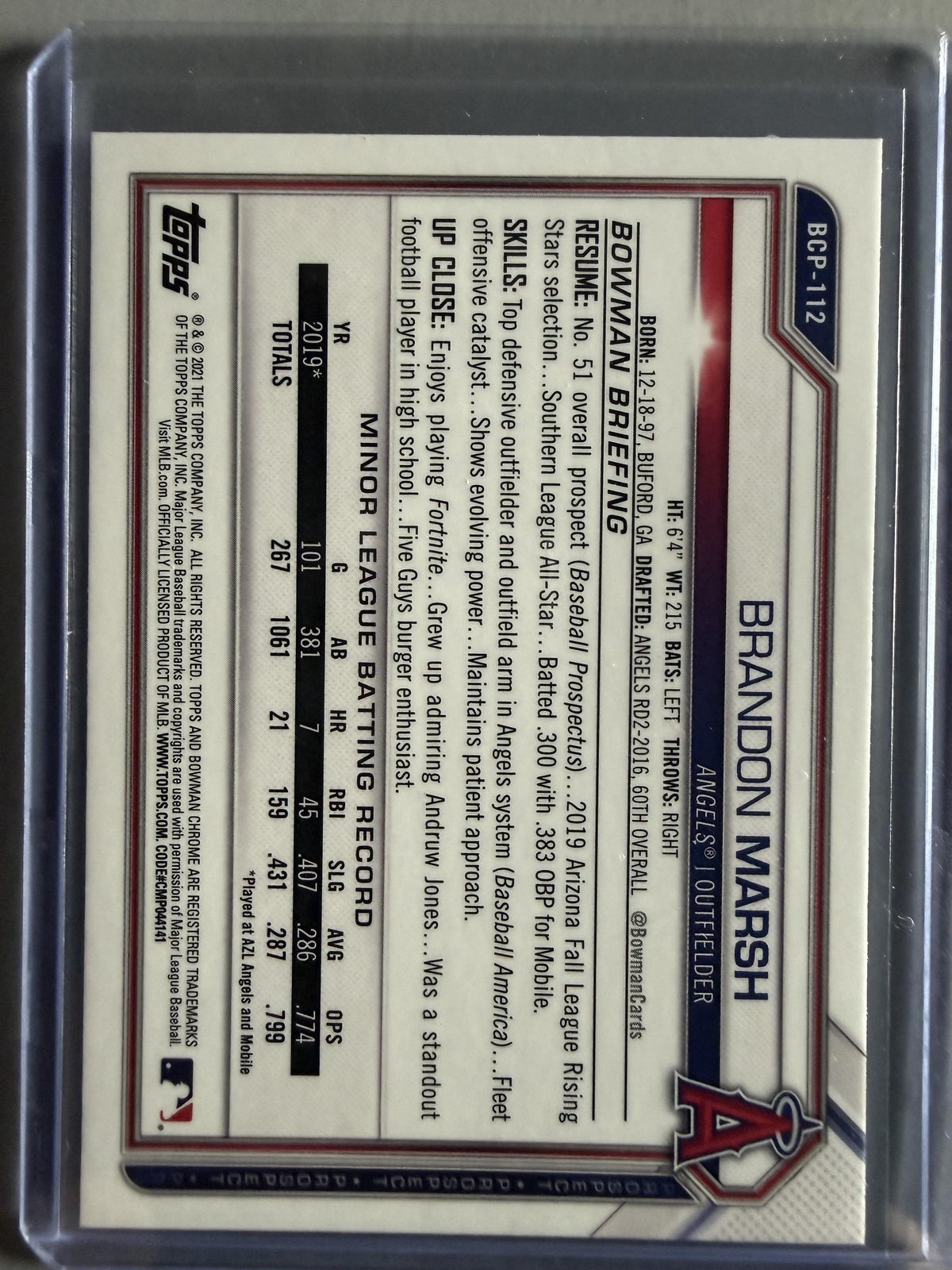 2021 Bowman #BCP-112 Brandon Marsh Chrome Prospects