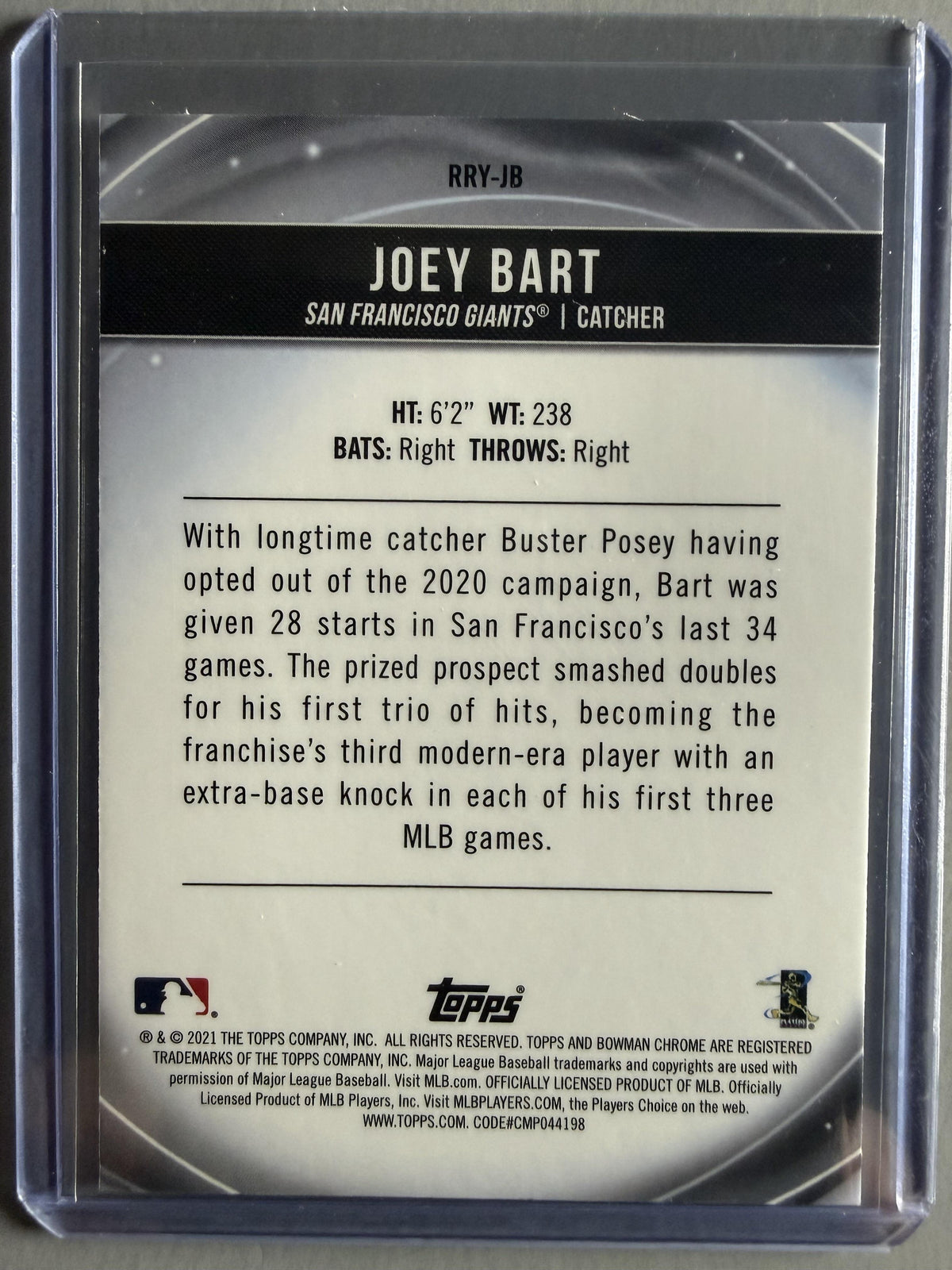 2021 Bowman #RRY-JB Joey Bart Chrome Rookie of the Year Favorites