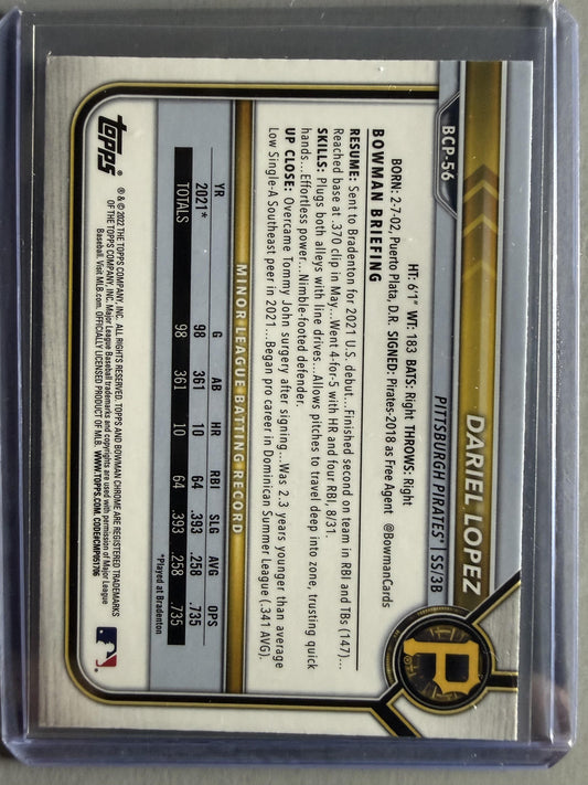 2022 Bowman #BCP-56 Dariel Lopez Chrome Prospects