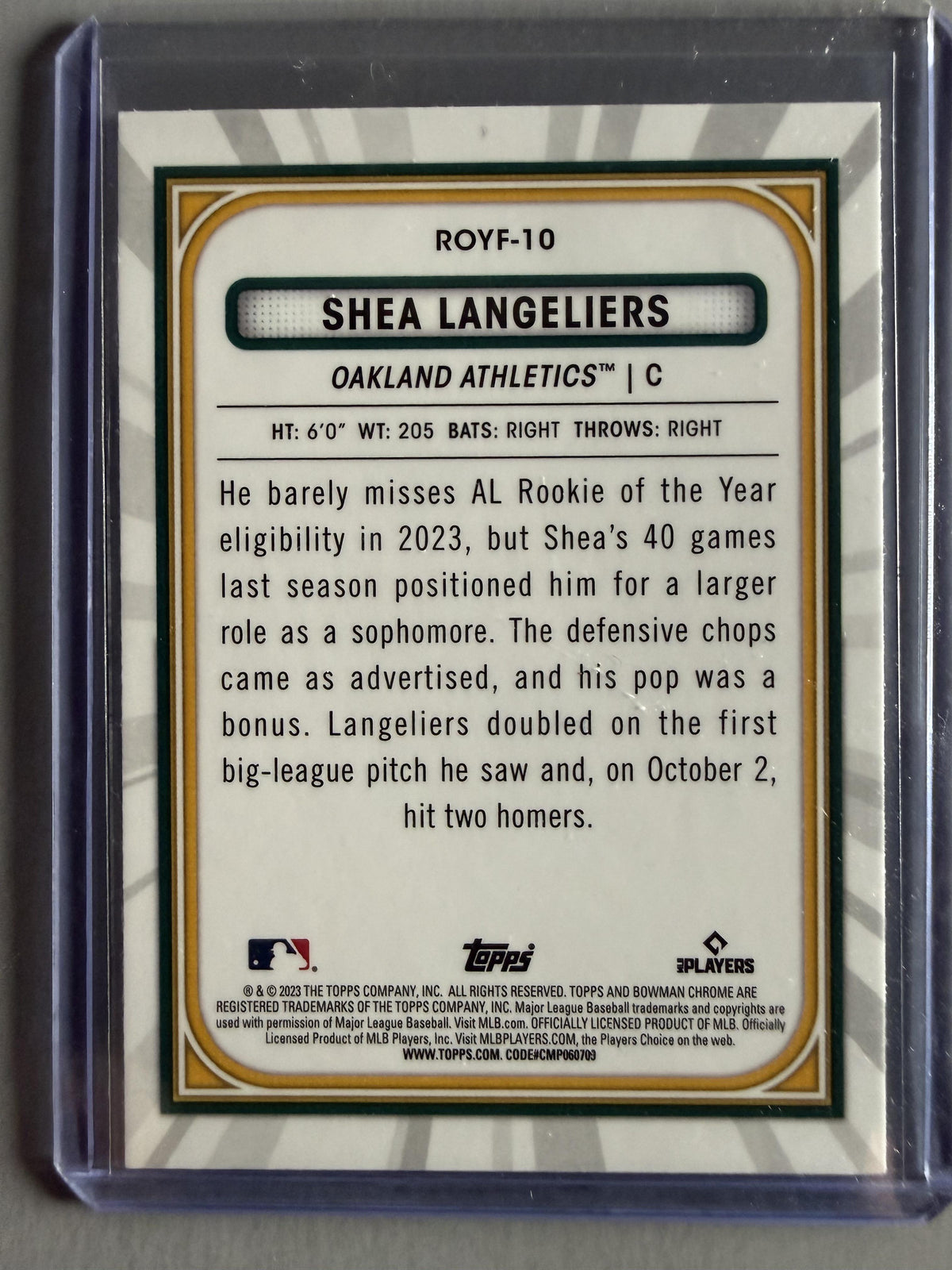 2023 Bowman #ROYF-10 Shea Langeliers Rookie of the Year Favorites