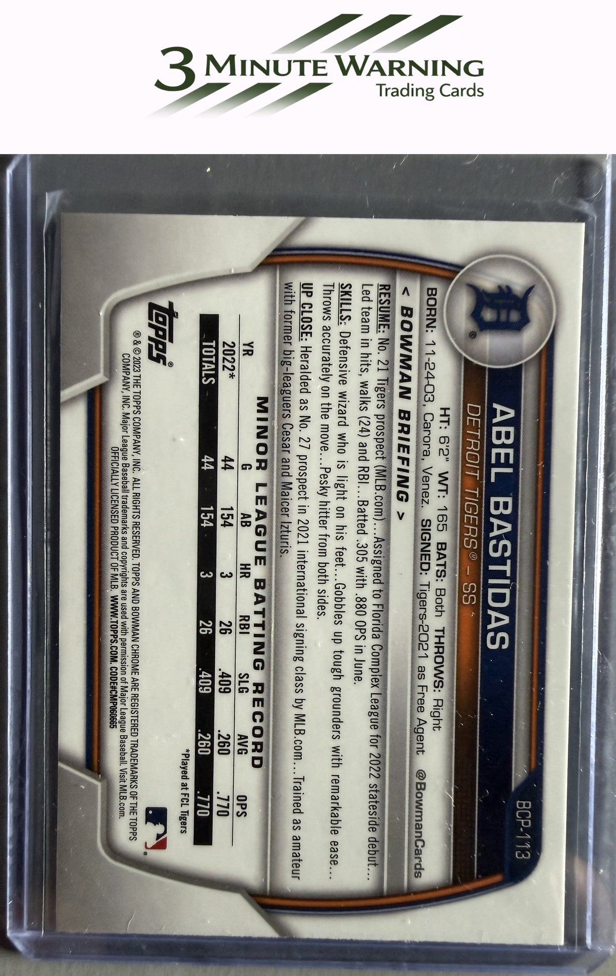 2023 Bowman #BCP-113 Abel Bastidas Chrome Prospects