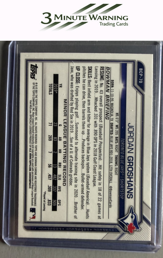 2021 Bowman #BCP-70 Jordan Groshans Chrome Prospects
