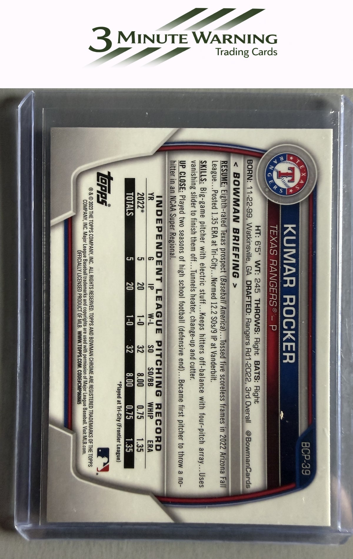 2023 Bowman #BCP-39 Kumar Rocker Chrome Prospects