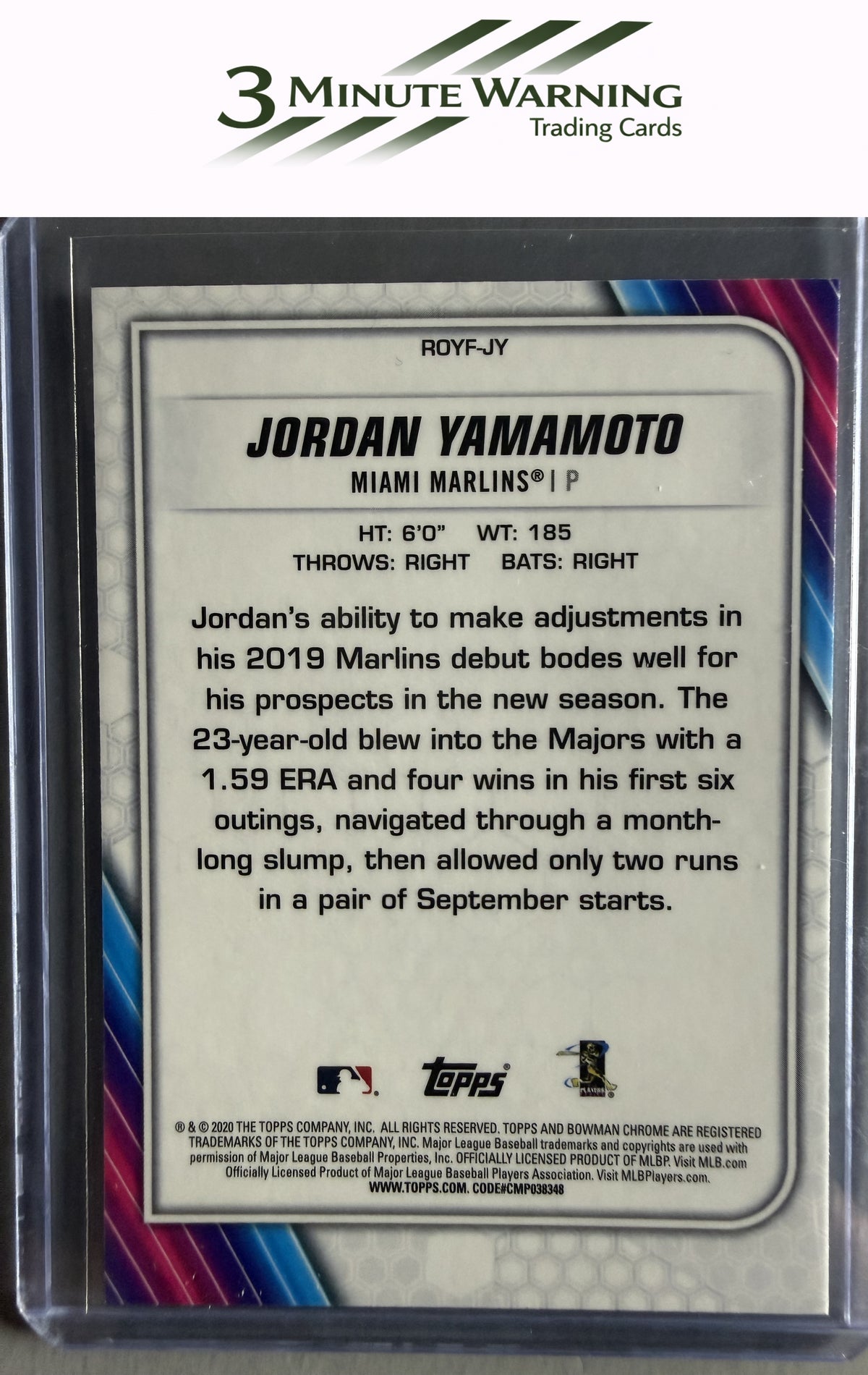 2020 Bowman #ROYF-JY Jordan Yamamoto Chrome Rookie of the Year Favorites