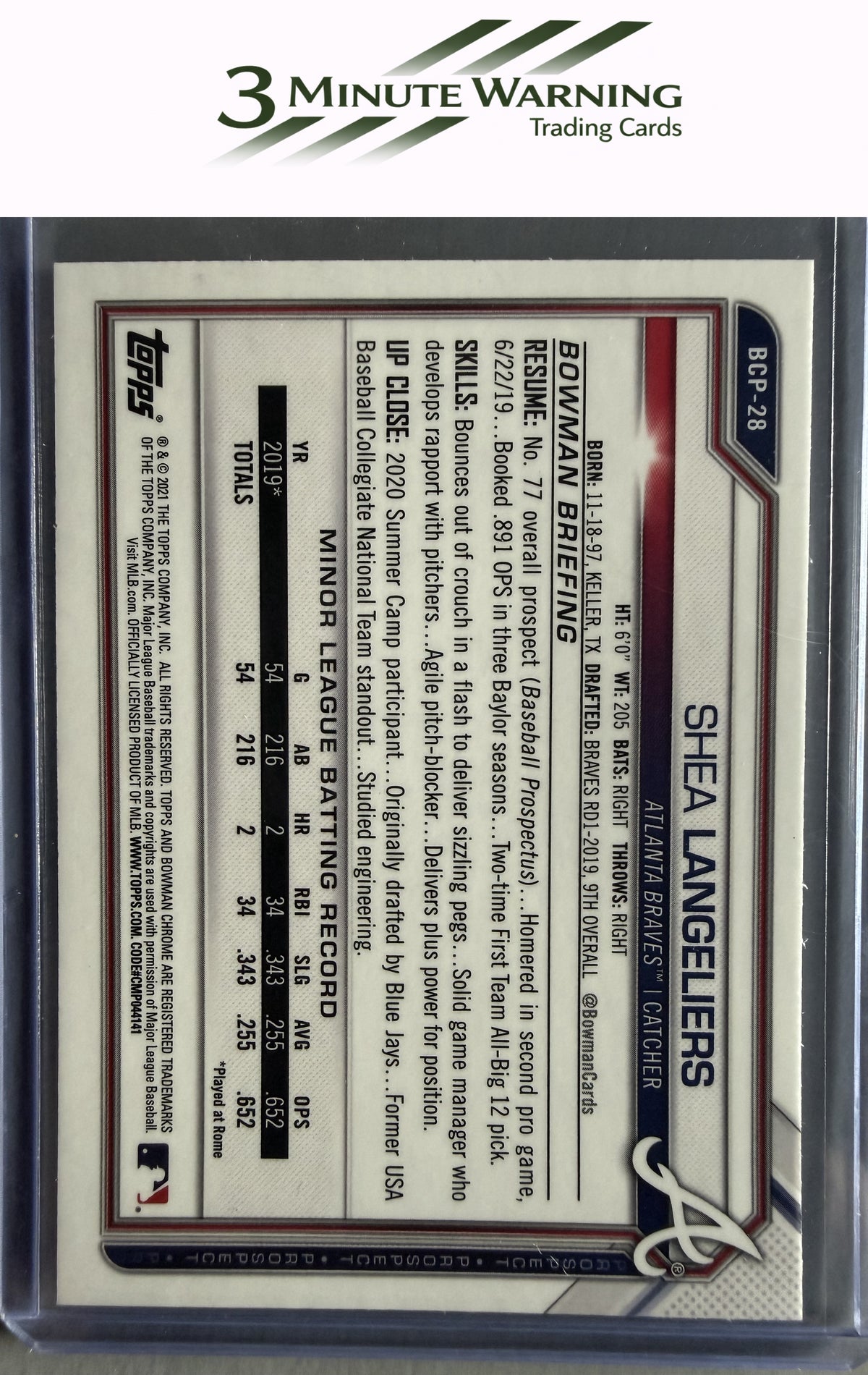 2021 Bowman #BCP-28 Shea Langeliers Chrome Prospects