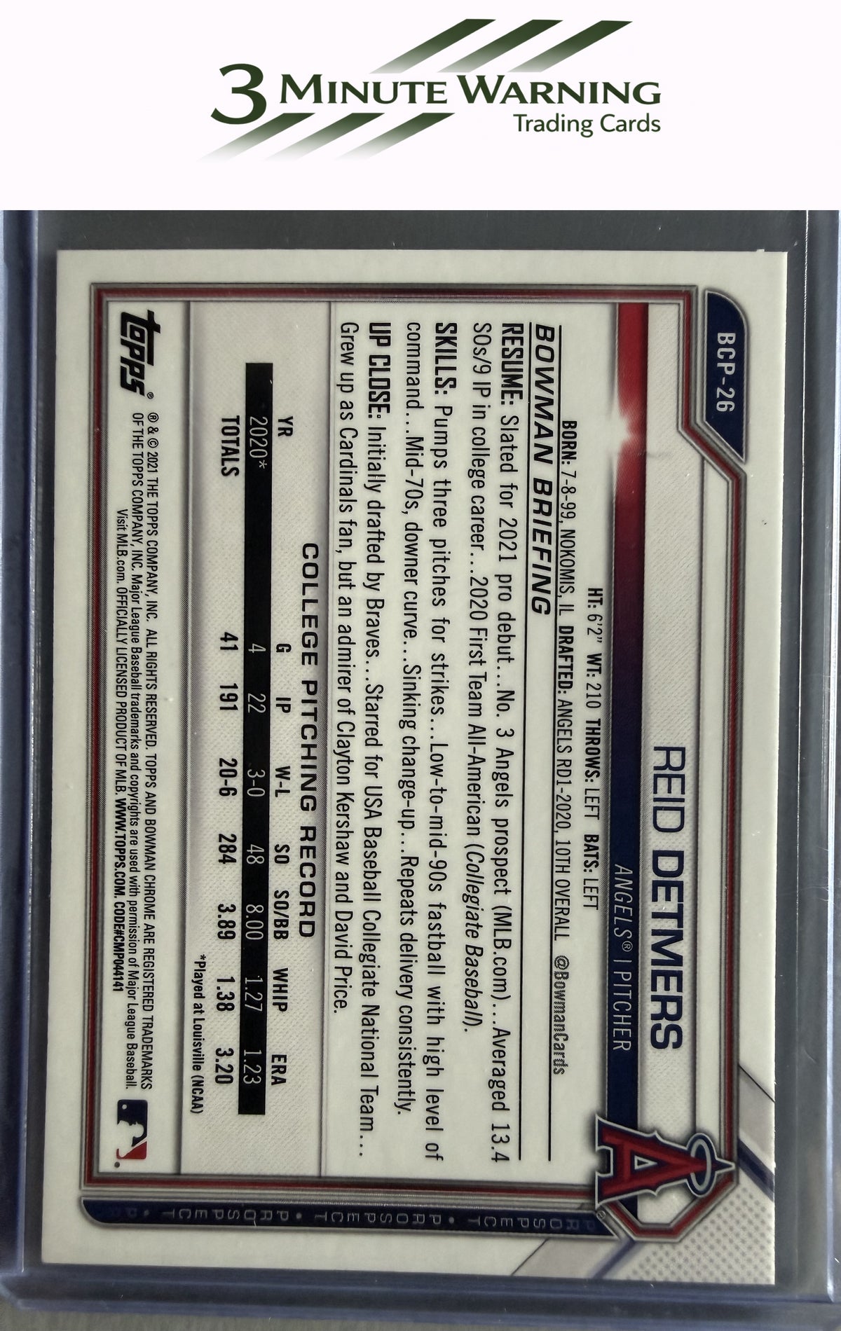 2021 Bowman #BCP-26 Reid Detmers Chrome Prospects