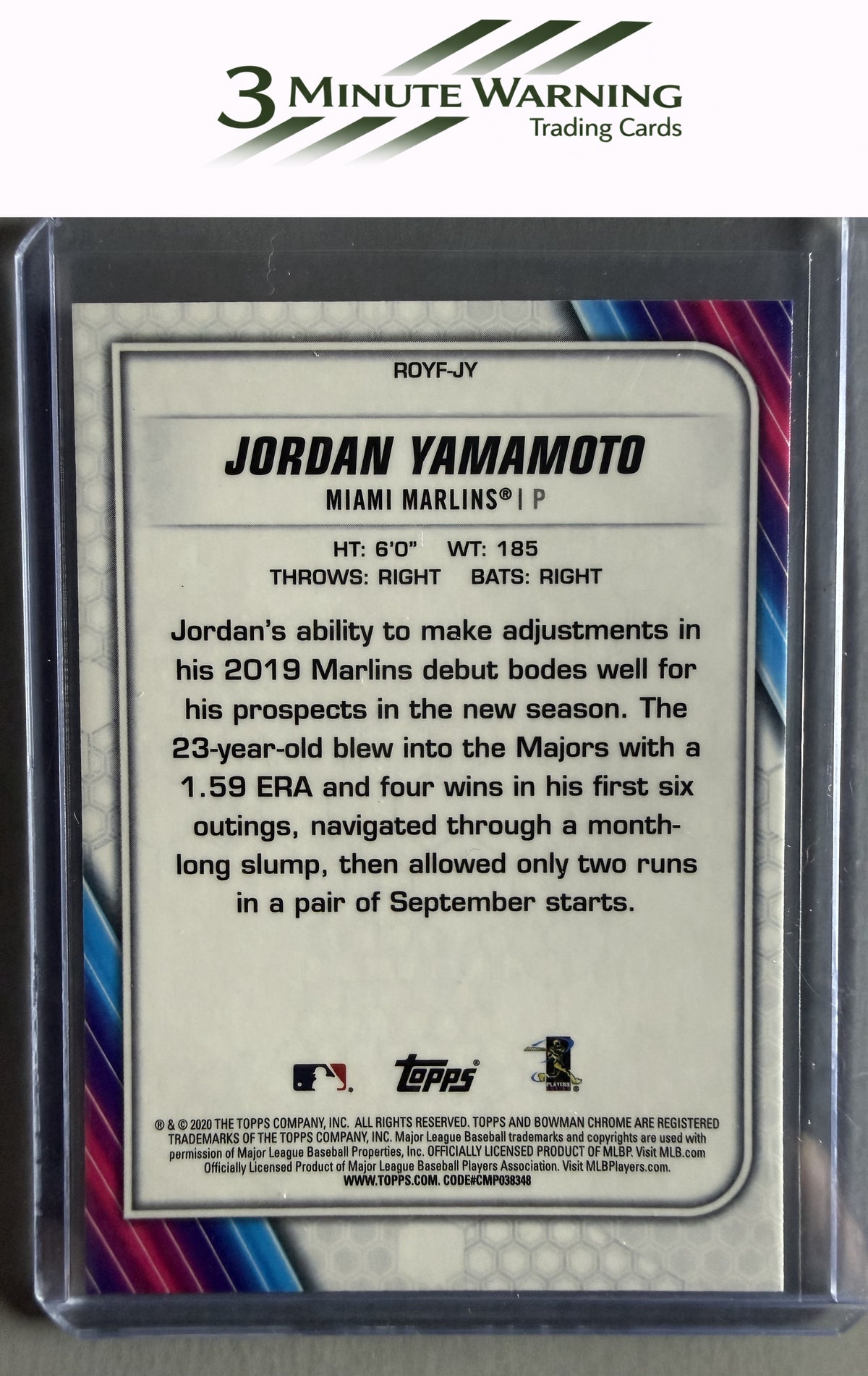 2020 Bowman #ROYF-JY Jordan Yamamoto Chrome Rookie of the Year Favorites