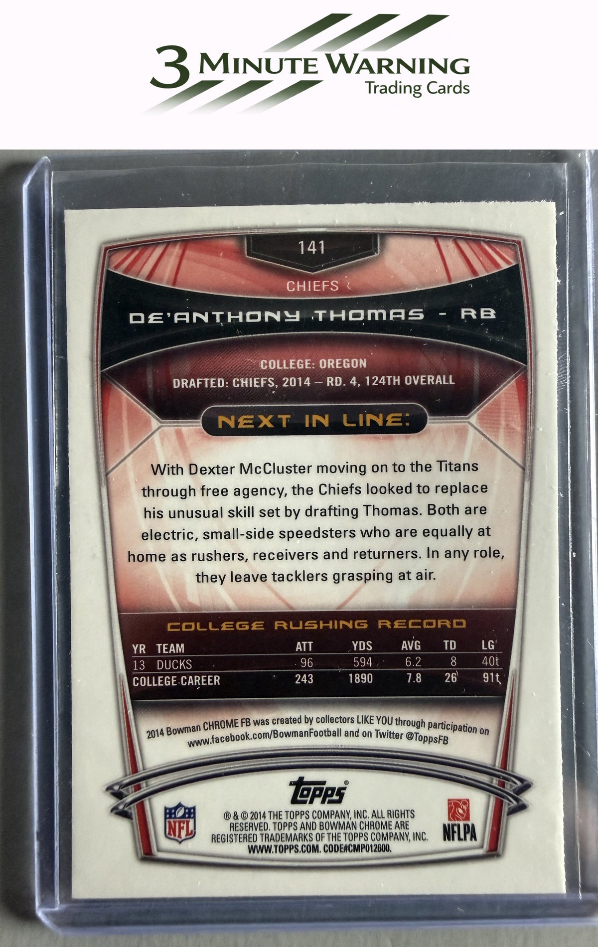 2014 Bowman Chrome #141 De'Anthony Thomas