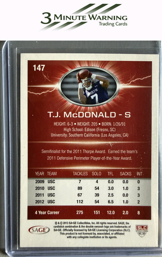 2013 SAGE HIT #147 T.J. McDonald Red