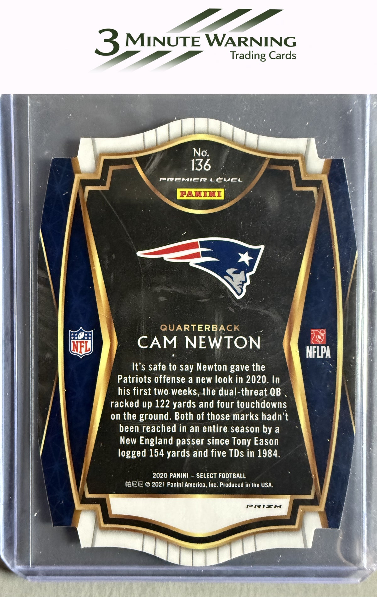2020 Panini Select #136 Cam Newton Maroon Prizm Die Cut