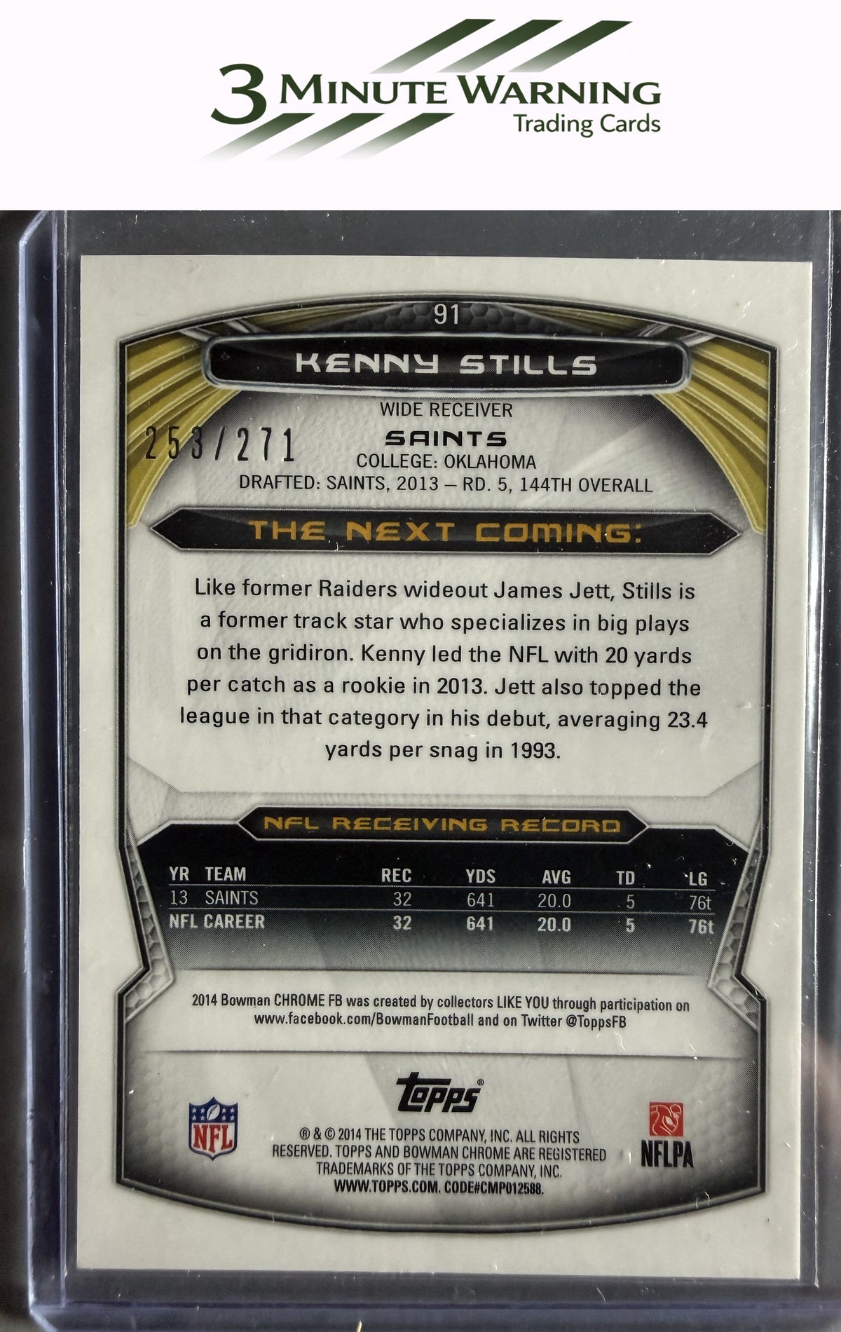 2014 Bowman Chrome #91 Kenny Stills Pulsar Refractor #/271