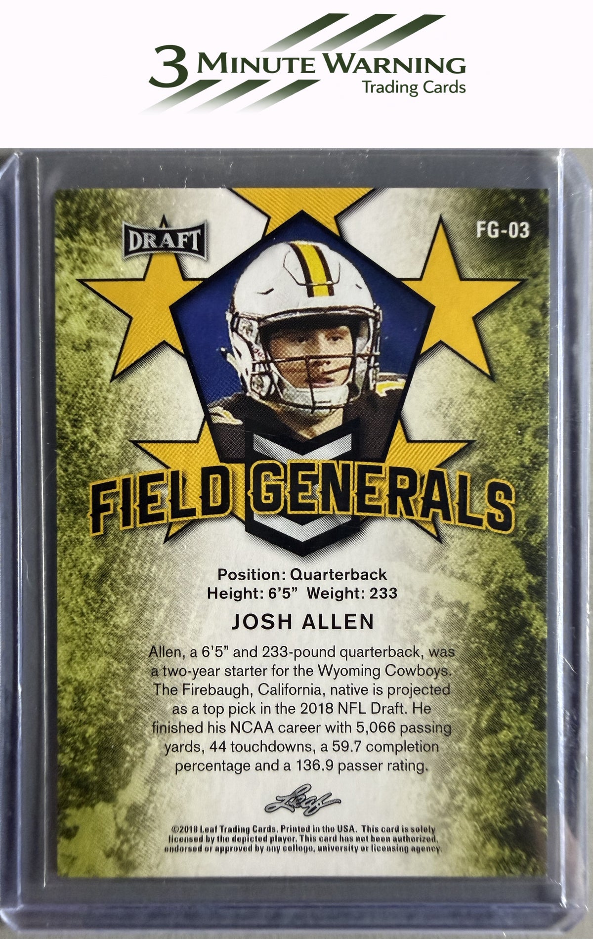 2018 Leaf Draft #FG-03 Josh Allen Field Generals