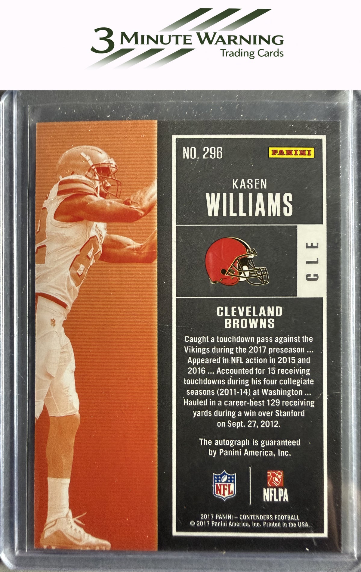 2017 Panini Contenders #296 Kasen Williams