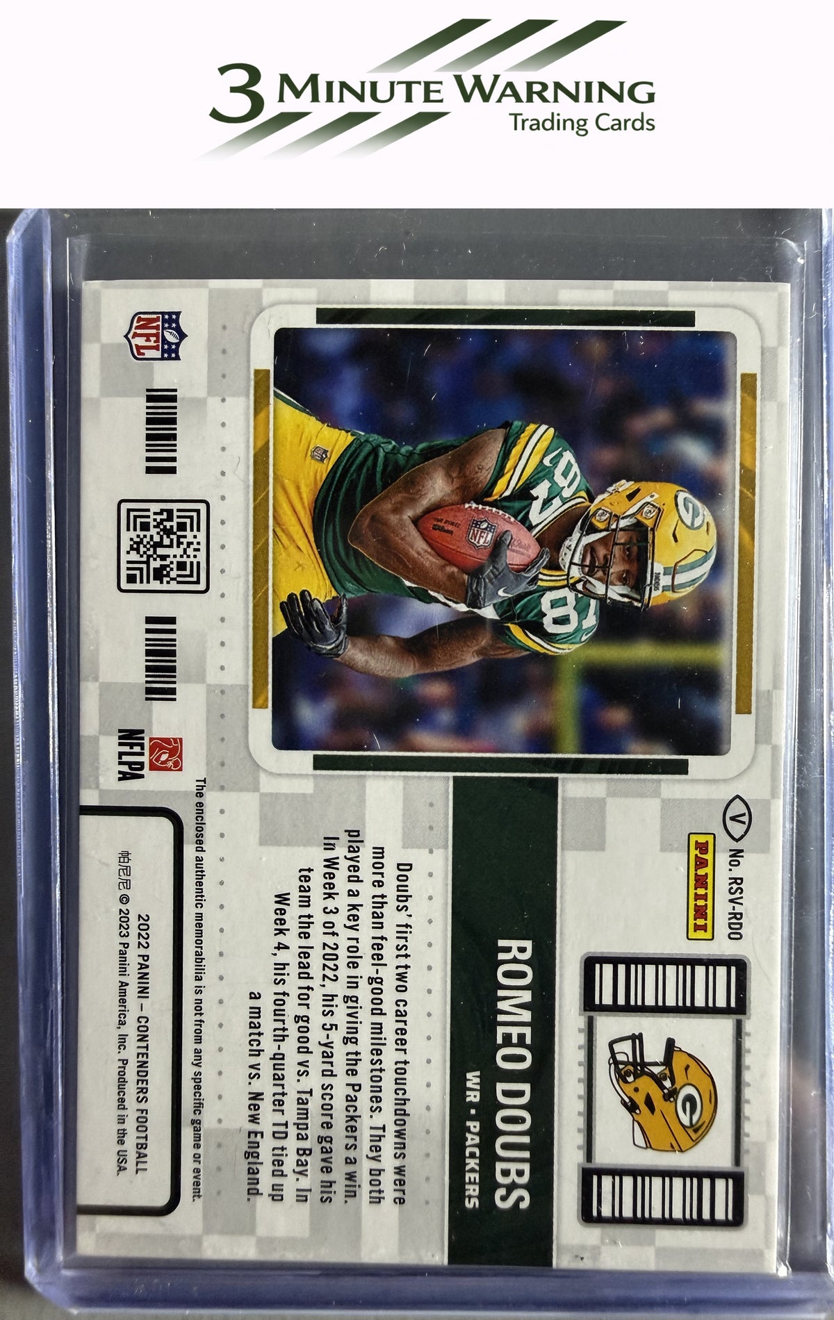 2022 Panini Contenders #RSV-RDO Romeo Doubs Rookie Ticket Swatches Variation