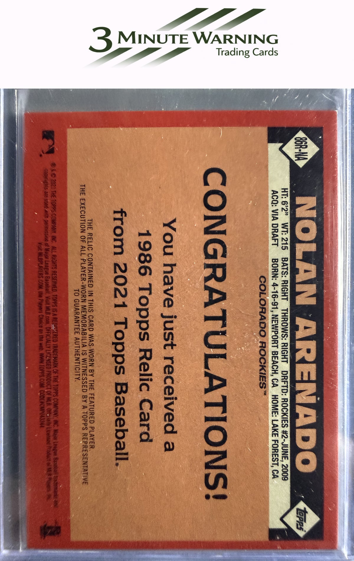 2021 Topps #86R-NA Nolan Arenado 1986 Topps Baseball Relics (Series One)