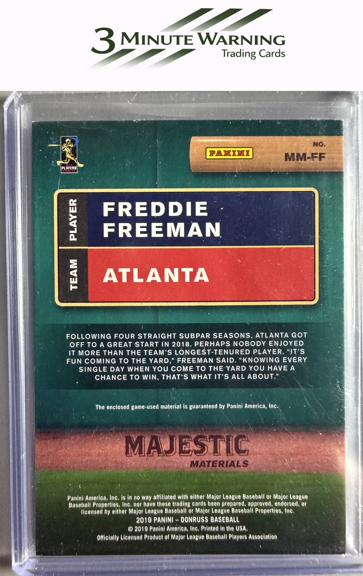 2019 Donruss #MM-FF Freddie Freeman Majestic Materials