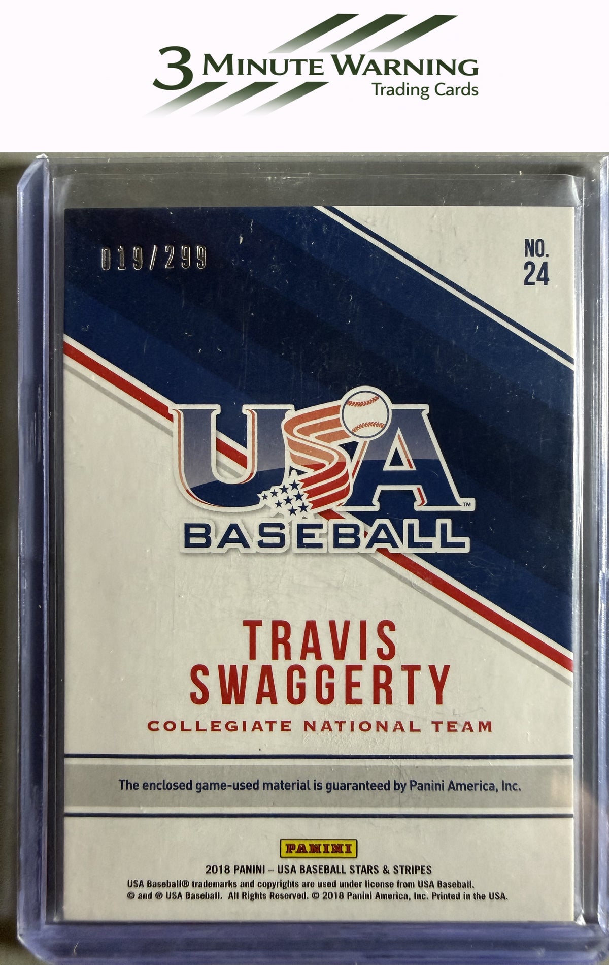 2018 Panini USA Baseball Stars & Stripes #24 Travis Swaggerty tott #/299
