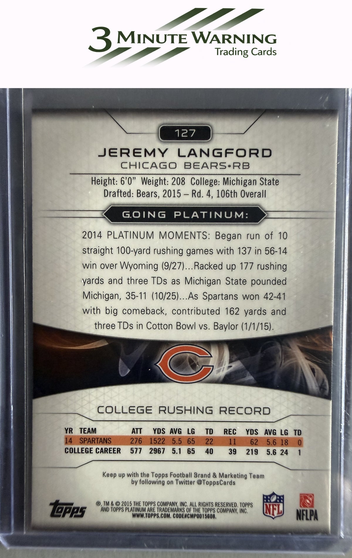 2015 Topps Platinum #127 Jeremy Langford Rookie XFractors