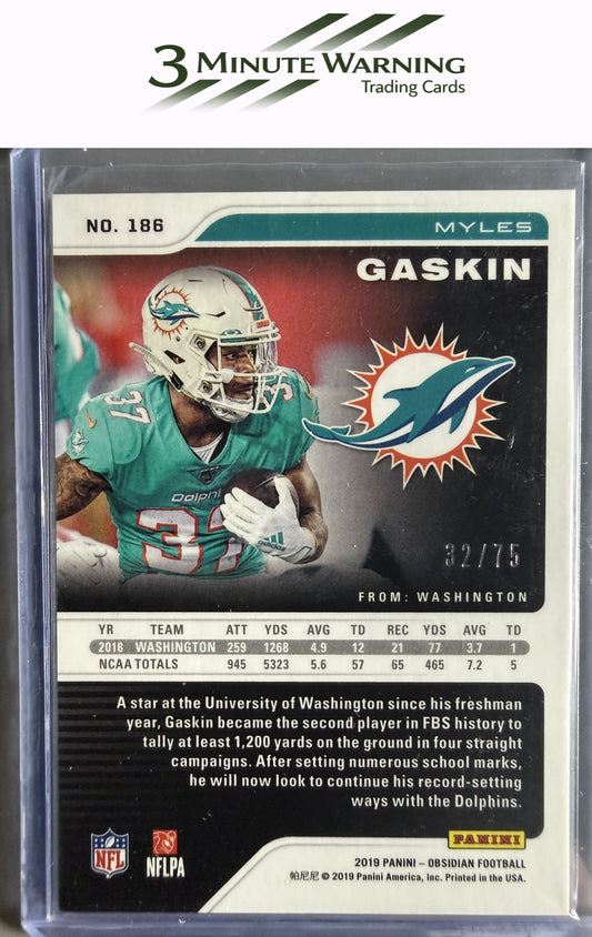 2019 Panini Obsidian #186 Myles Gaskin Electric Etch Purple #/75