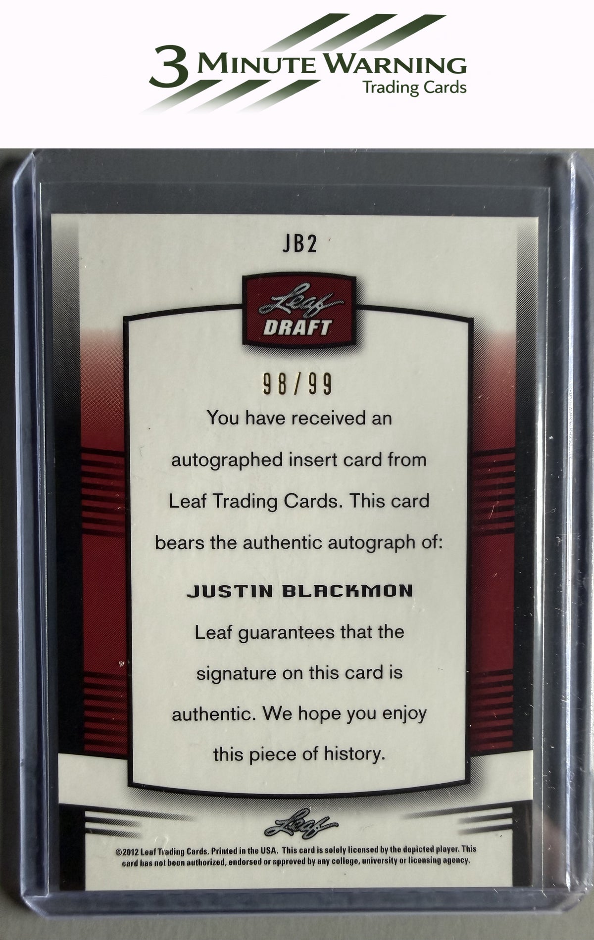 2012 Leaf Metal Draft #JB2 Justin Blackmon Prismatic Silver #/99
