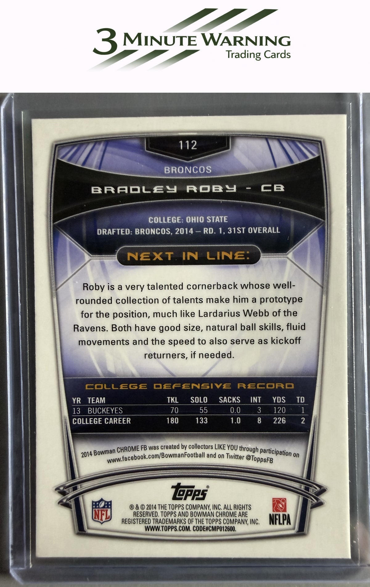 2014 Bowman Chrome #112 Bradley Roby