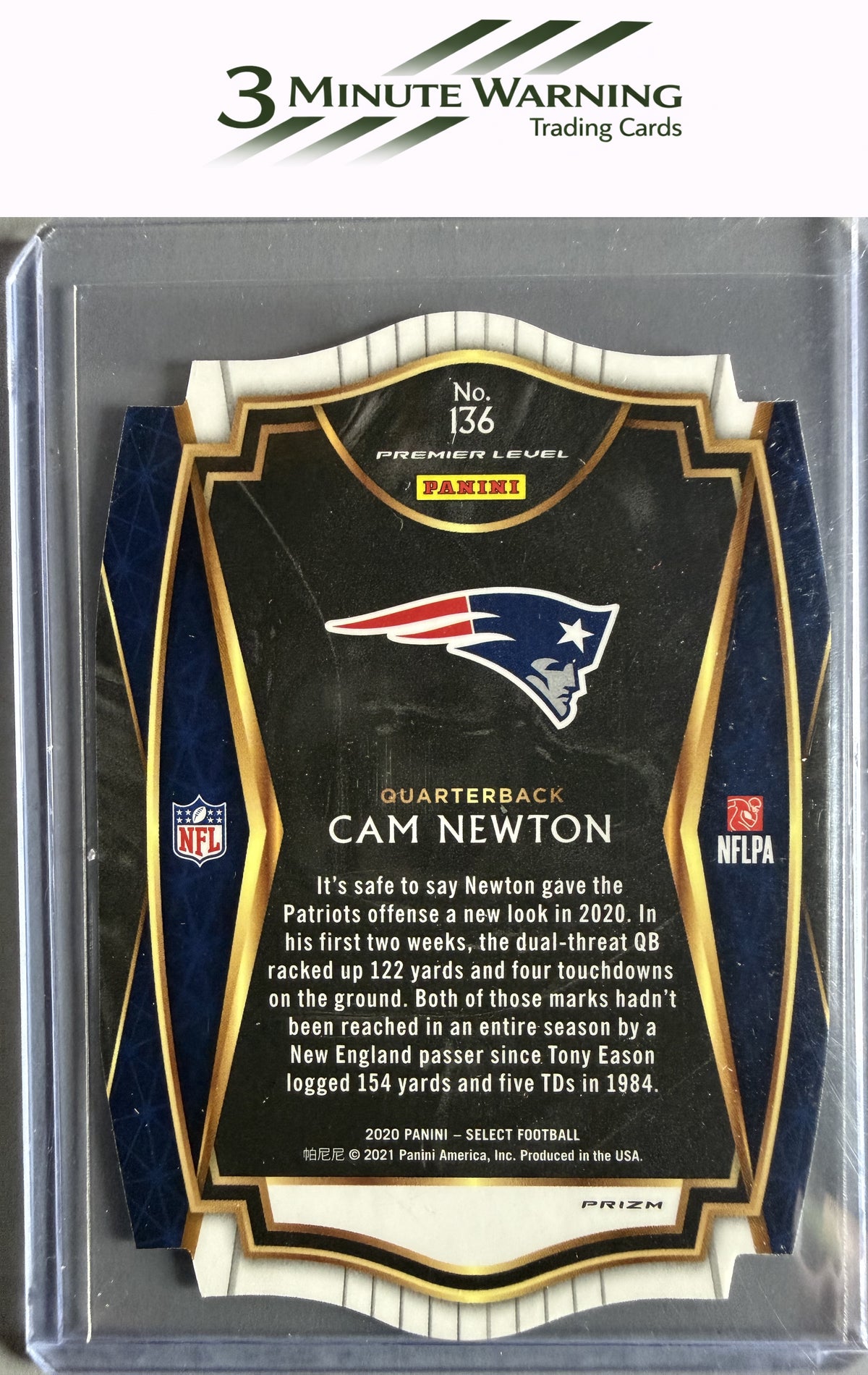 2020 Panini Select #136 Cam Newton Purple Prizm Die Cut