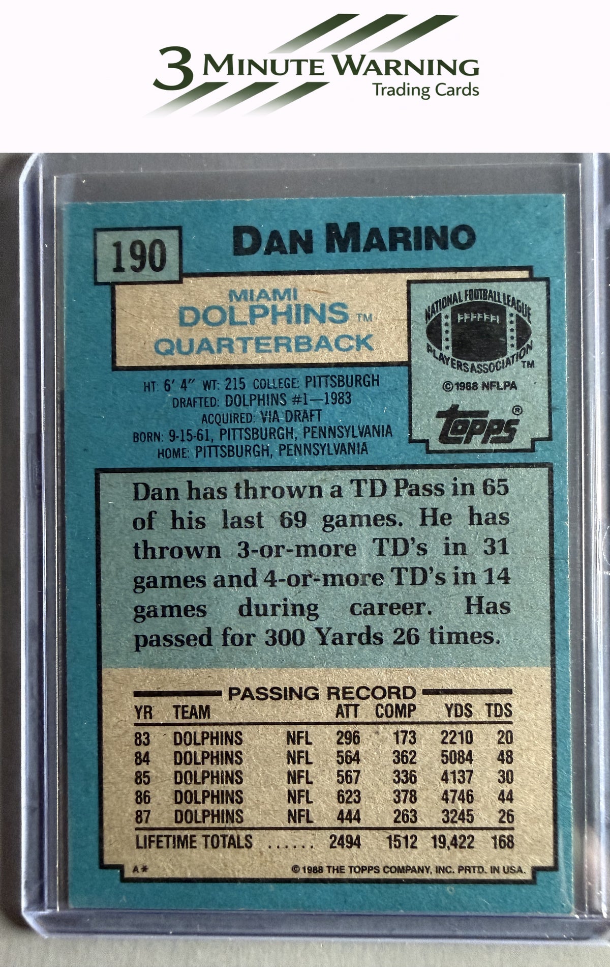 1988 Topps #190 Dan Marino