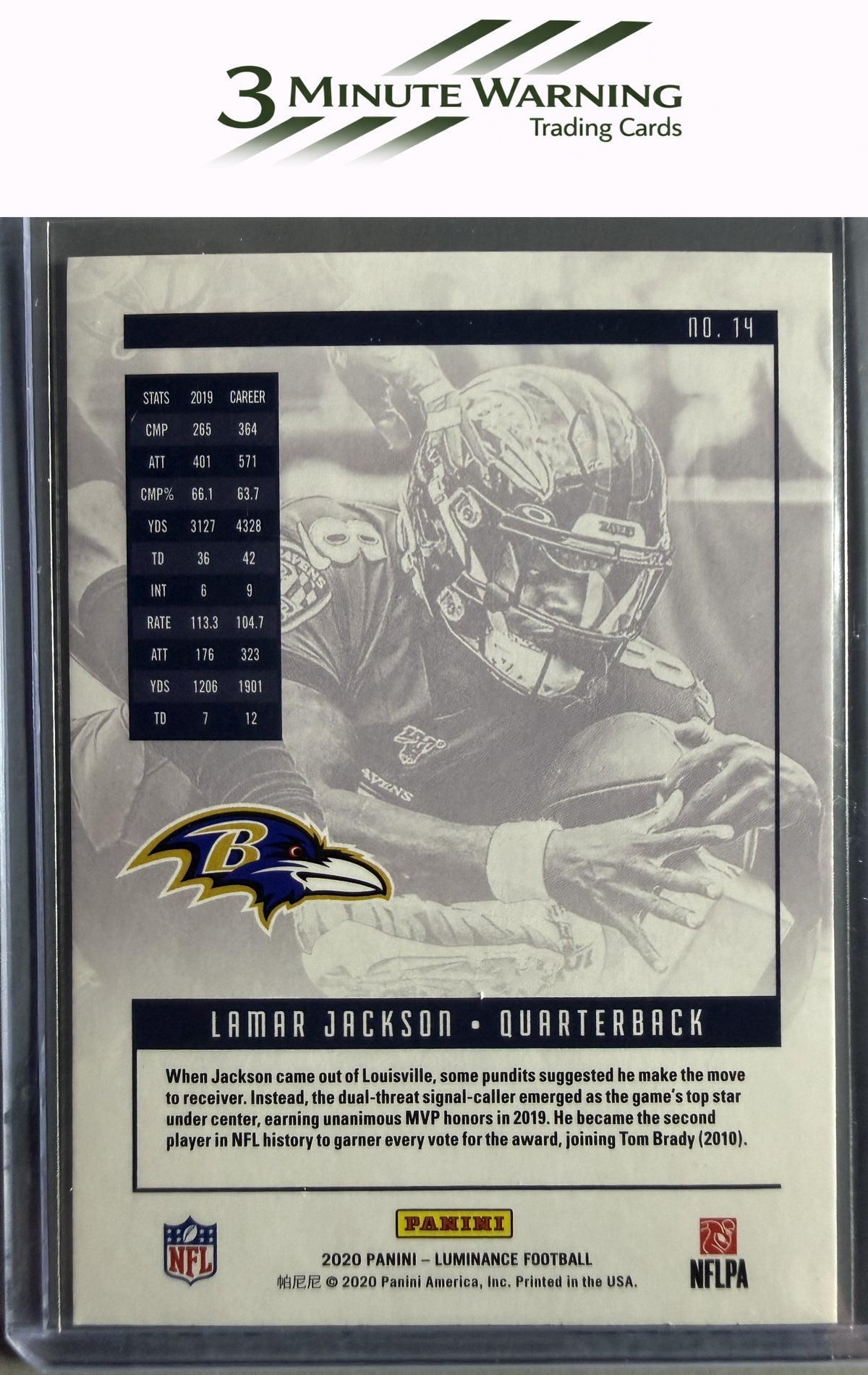 2020 Panini Luminance #14 Lamar Jackson Gold #/299
