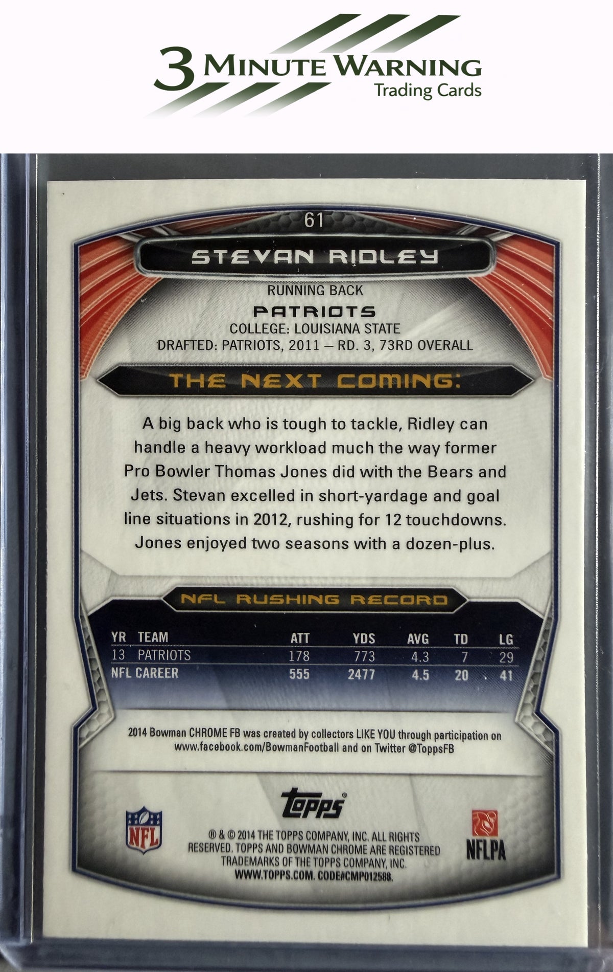 2014 Bowman Chrome #61 Stevan Ridley Refractor