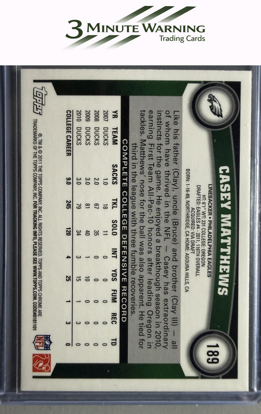 2011 Topps Chrome #189 Casey Matthews