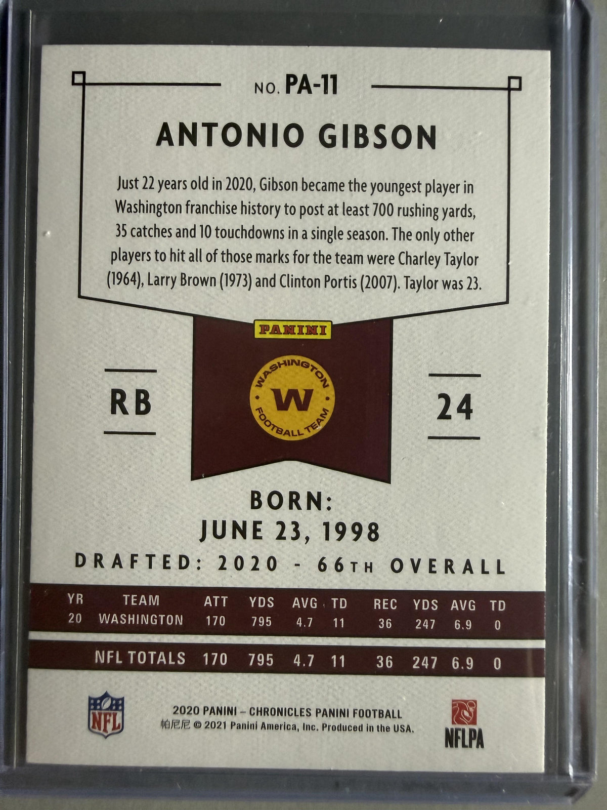 2020 Panini Chronicles #PA-11 Antonio Gibson Panini
