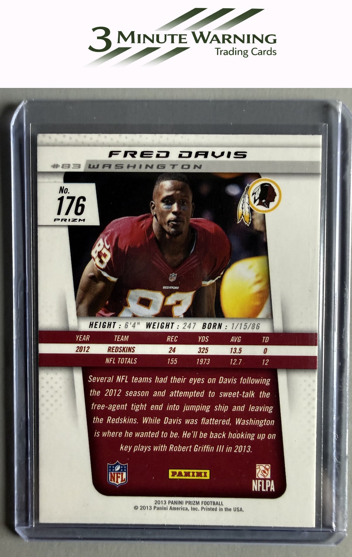 2013 Panini Prizm #176 Fred Davis Prizm Blue Pulsar