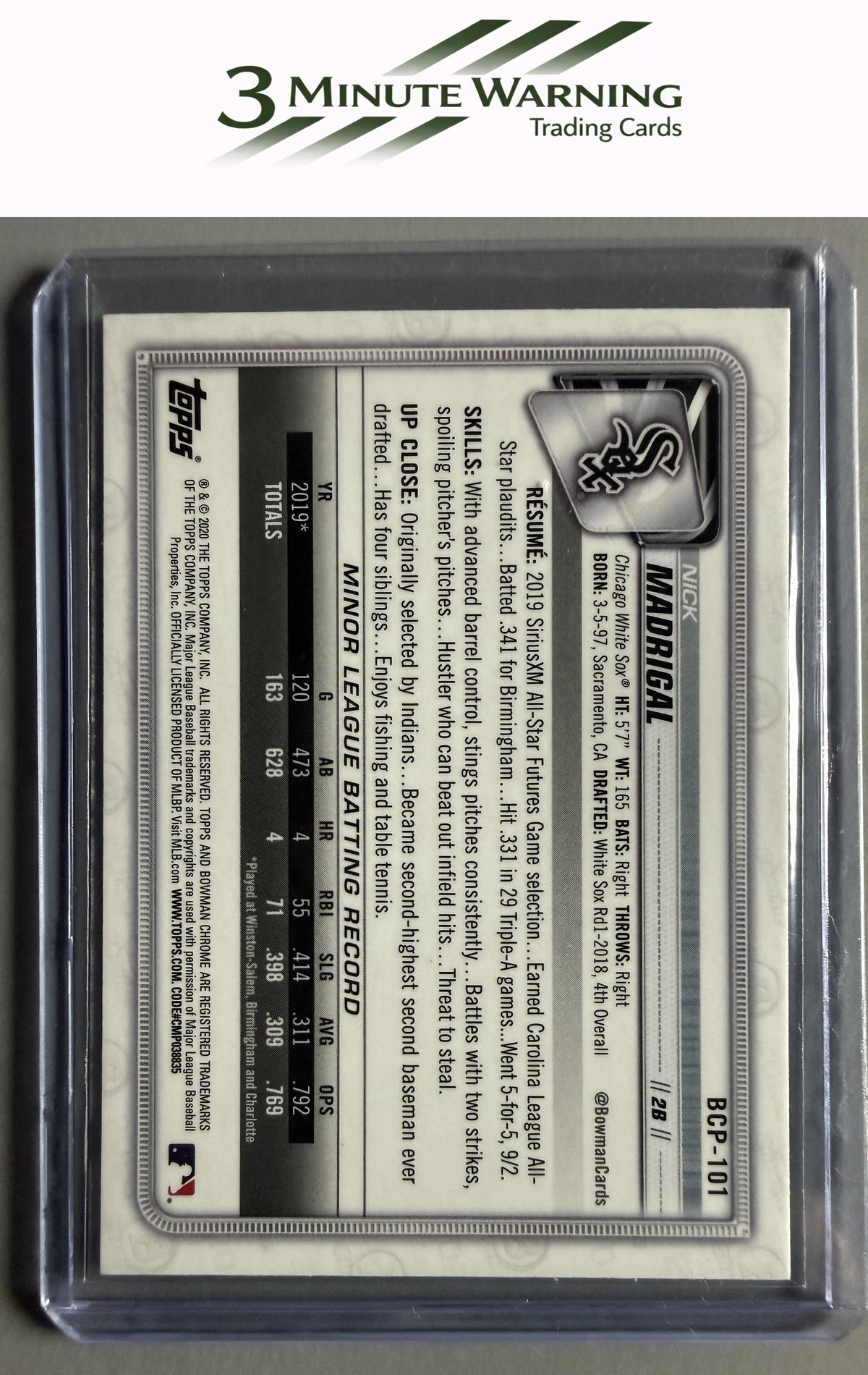 2020 Bowman #BCP-101 Nick Madrigal Chrome Prospects Mojo Refractor