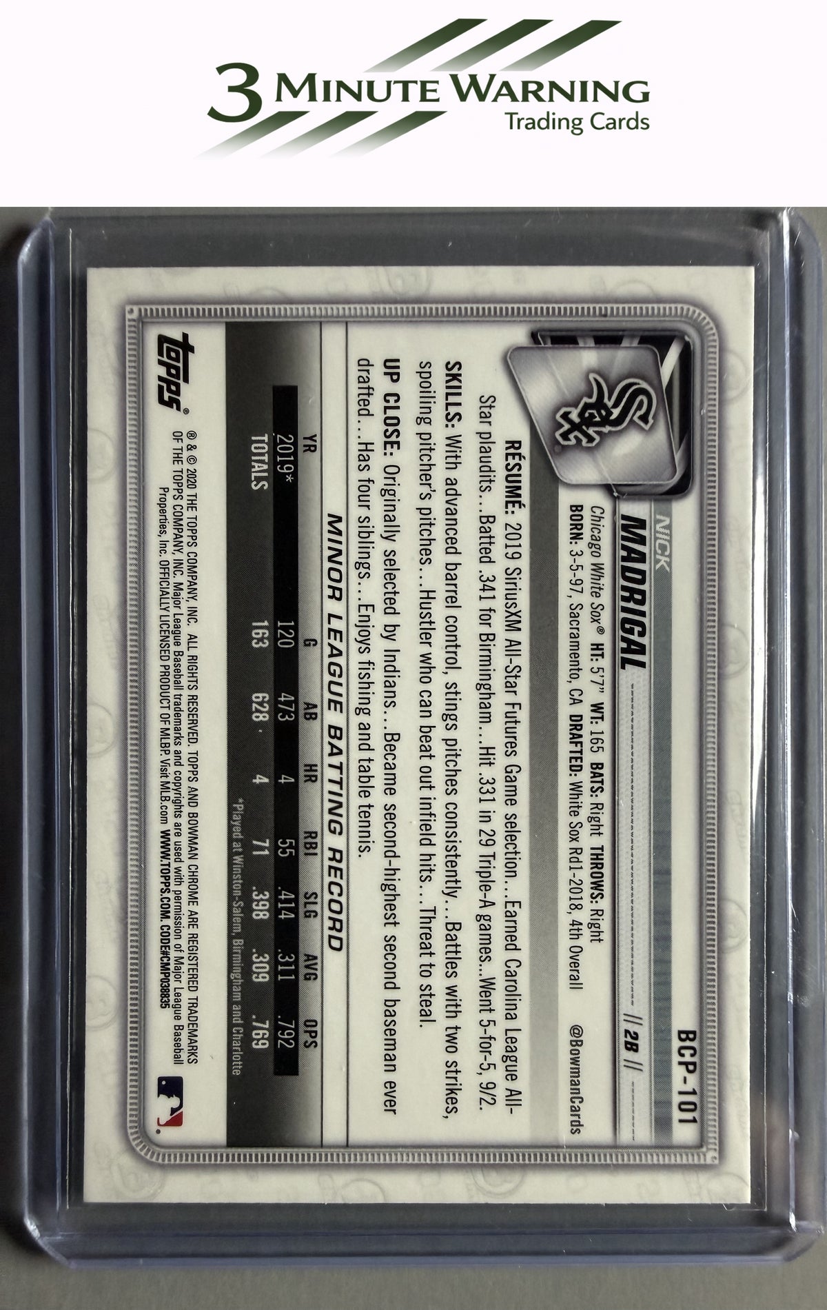 2020 Bowman #BCP-101 Nick Madrigal Chrome Prospects Mojo Refractor