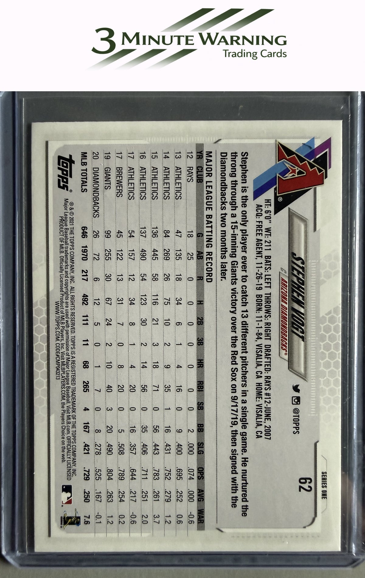 2021 Topps #62 Stephen Vogt Rainbow Foil